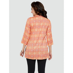 Women's Casual 3/4 Sleeves Printed Rayon Short Top (Orange) - GillKart