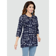 Women's Casual 3/4 Sleeves Printed Rayon Short Top (Blue) - GillKart