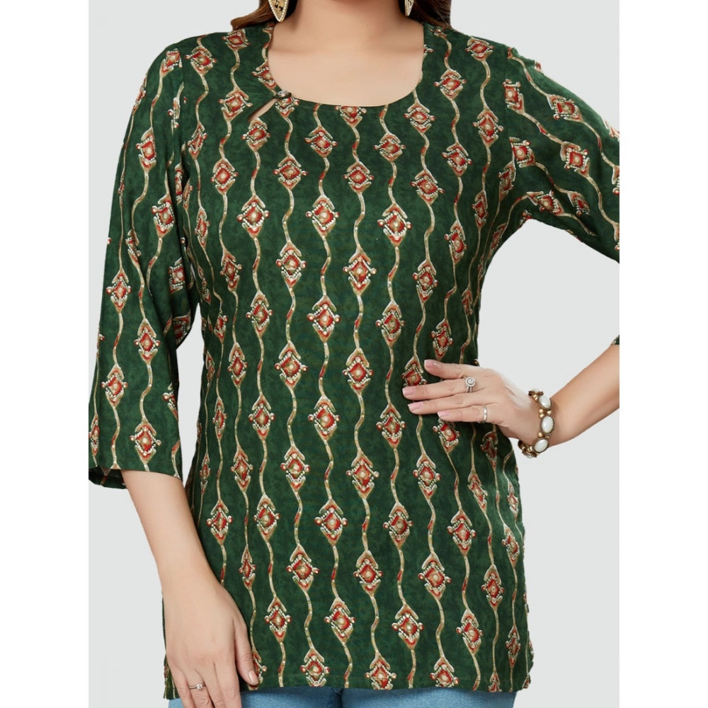 Women's Casual 3/4 Sleeves Printed Rayon Short Top (Green) - GillKart