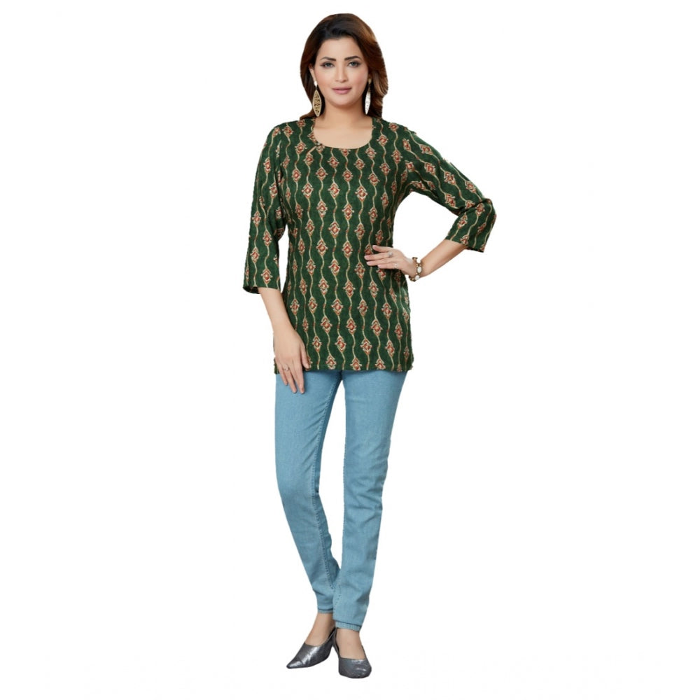 Women's Casual 3/4 Sleeves Printed Rayon Short Top (Green) - GillKart