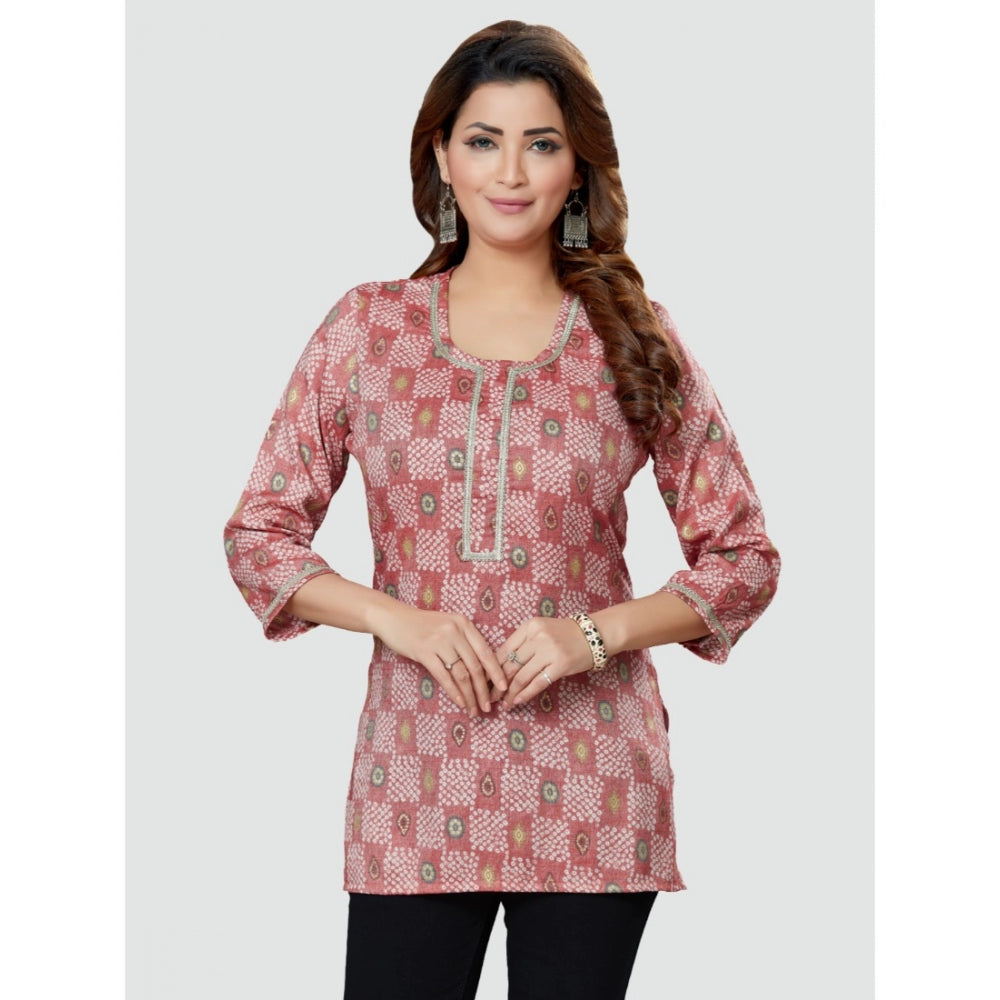 Women's Casual 3/4 Sleeves Printed Rayon Short Top (Pink) - GillKart