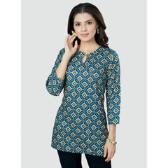 Women's Casual 3/4 Sleeves Printed Rayon Short Top (Blue) - GillKart