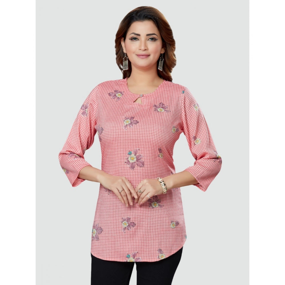 Women's Casual 3/4 Sleeves Printed Rayon Short Top (Pink) - GillKart