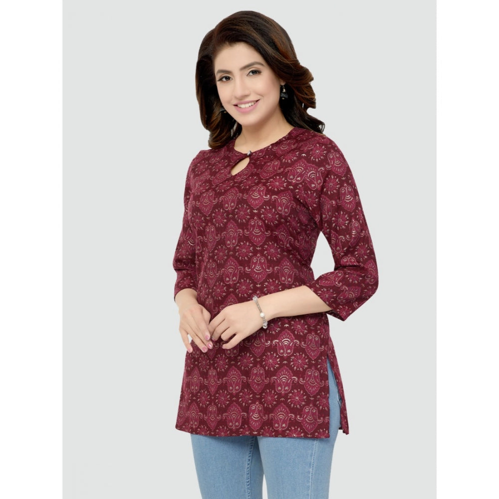 Women's Casual 3/4 Sleeves Printed Rayon Short Top (Maroon) - GillKart