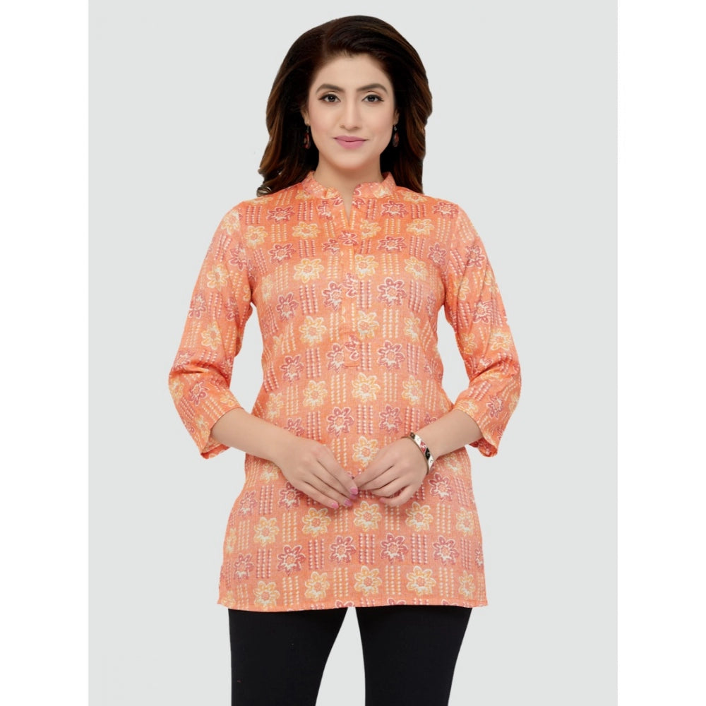 Women's Casual 3/4 Sleeves Printed Rayon Short Top (Orange) - GillKart