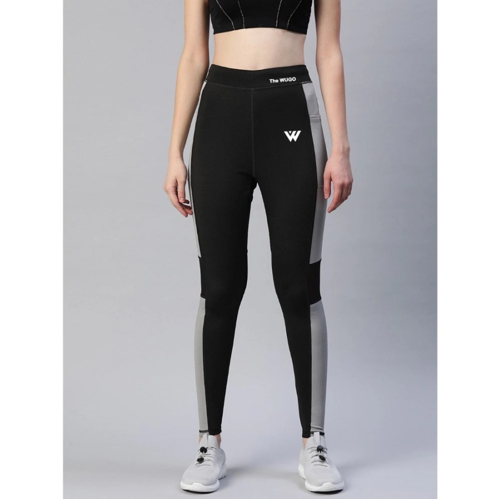 Women's Polyster Soild Sport Leggings (Black &amp; Grey) - GillKart