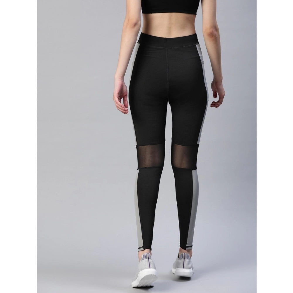 Women's Polyster Soild Sport Leggings (Black &amp; Grey) - GillKart