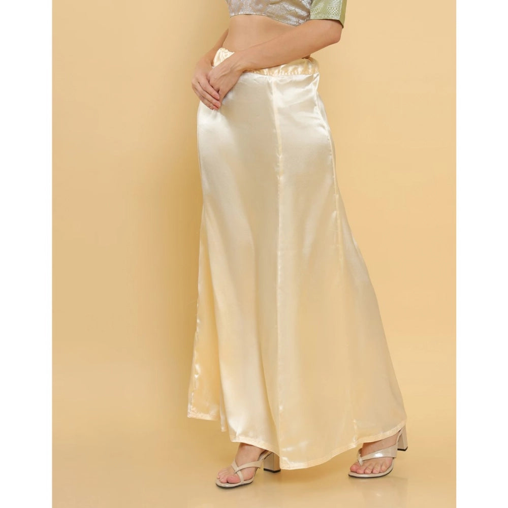 Women's Silk Solid Free Size Petticoat (Cream) - GillKart