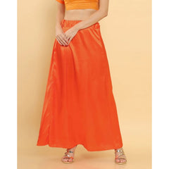 Women's Silk Solid Free Size Petticoat (Orange) - GillKart