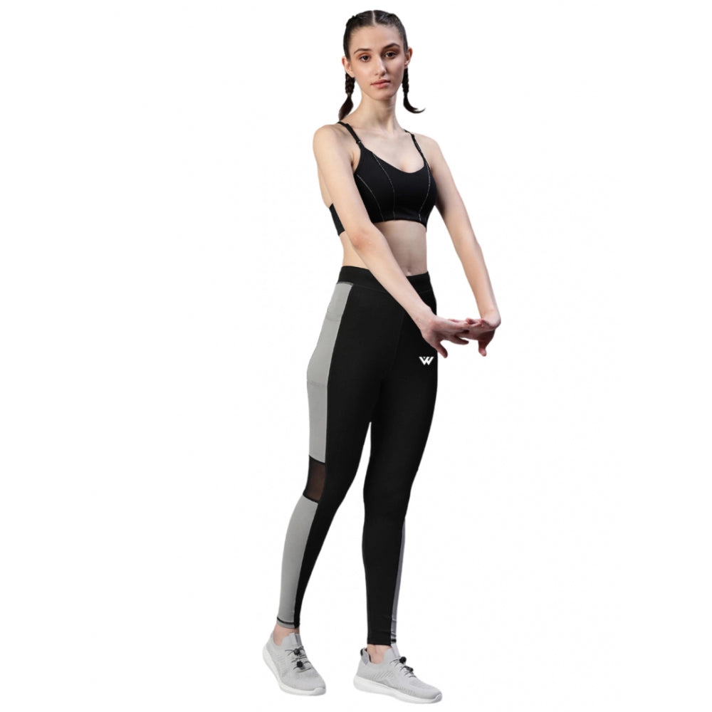 Women's Polyster Soild Sport Leggings (Black &amp; Grey) - GillKart