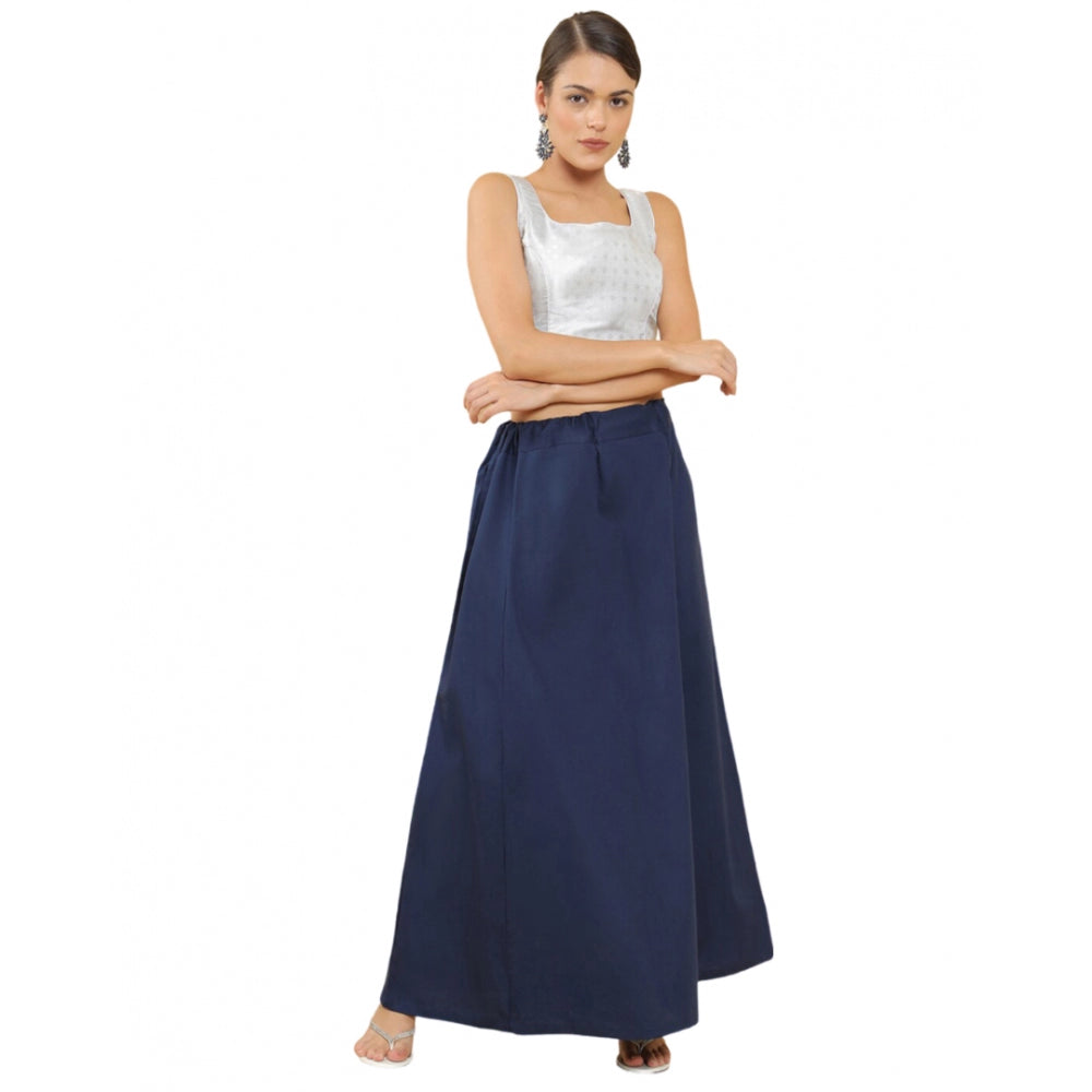 Women's Cotton Solid Free Size Petticoat (Navy Blue) - GillKart