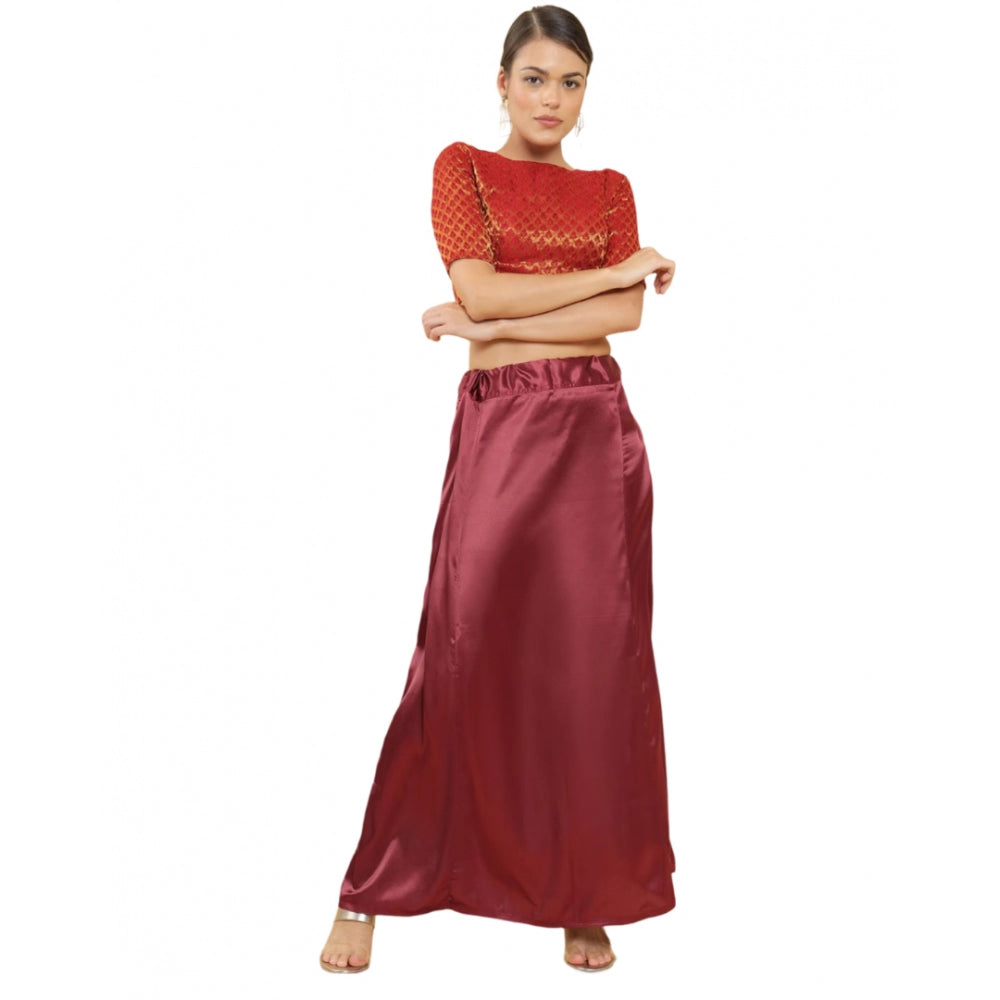 Women's Silk Solid Free Size Petticoat (Maroon) - GillKart