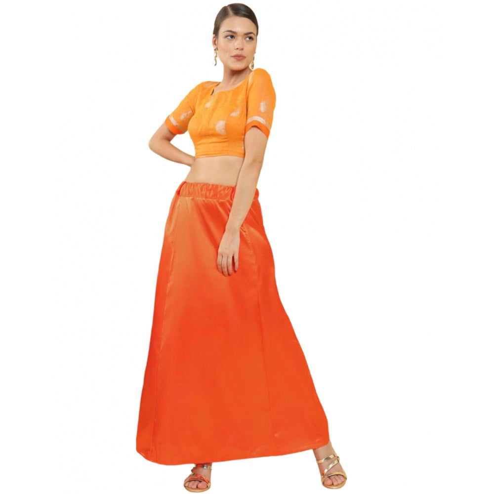 Women's Silk Solid Free Size Petticoat (Orange) - GillKart