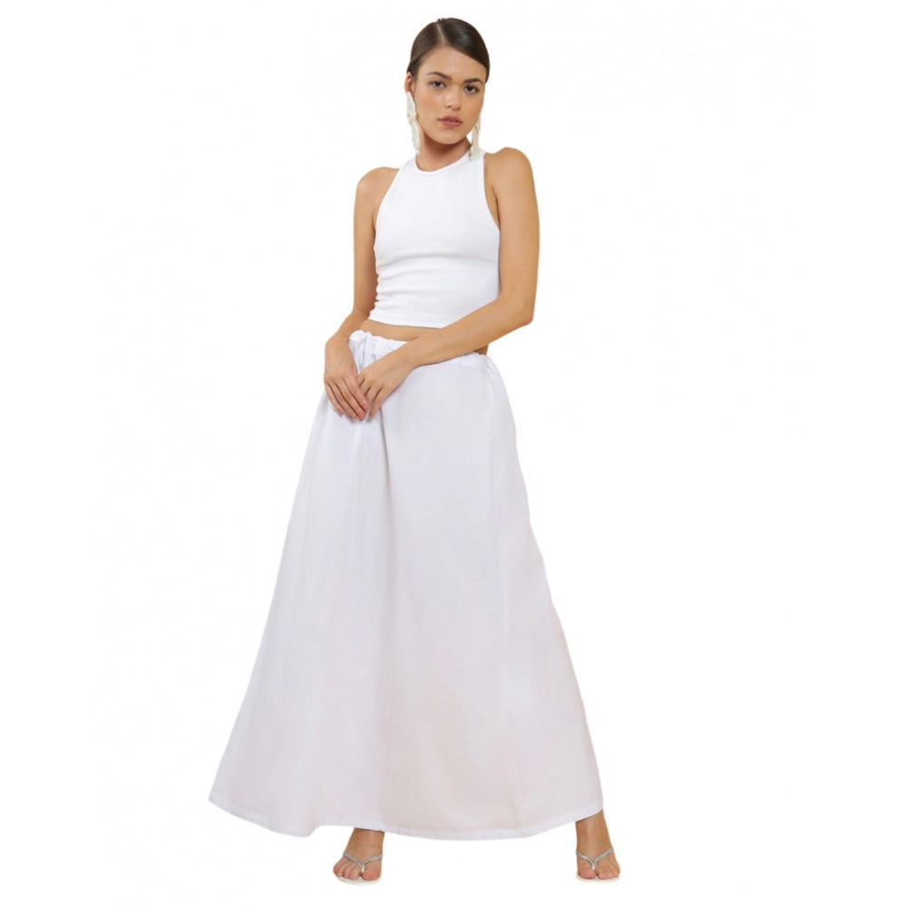Women's Cotton Solid Free Size Petticoat (White) - GillKart