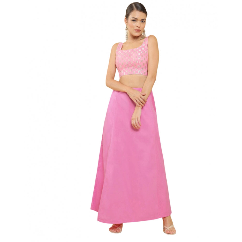Women's Cotton Solid Free Size Petticoat (Pink) - GillKart