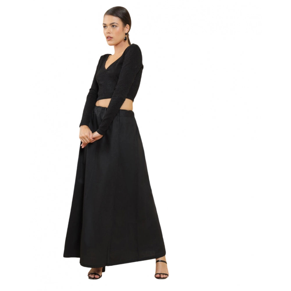 Women's Cotton Solid Free Size Petticoat (Black) - GillKart