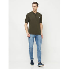 Men's Casual Solid Cotton Blend Polo Neck T-shirt (Dark Green) - GillKart