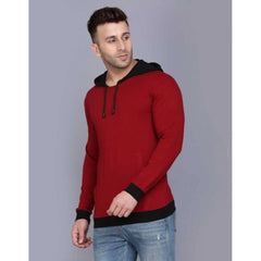 Men's Casual Solid Cotton Blend Hooded Neck T-shirt (Maroon) - GillKart