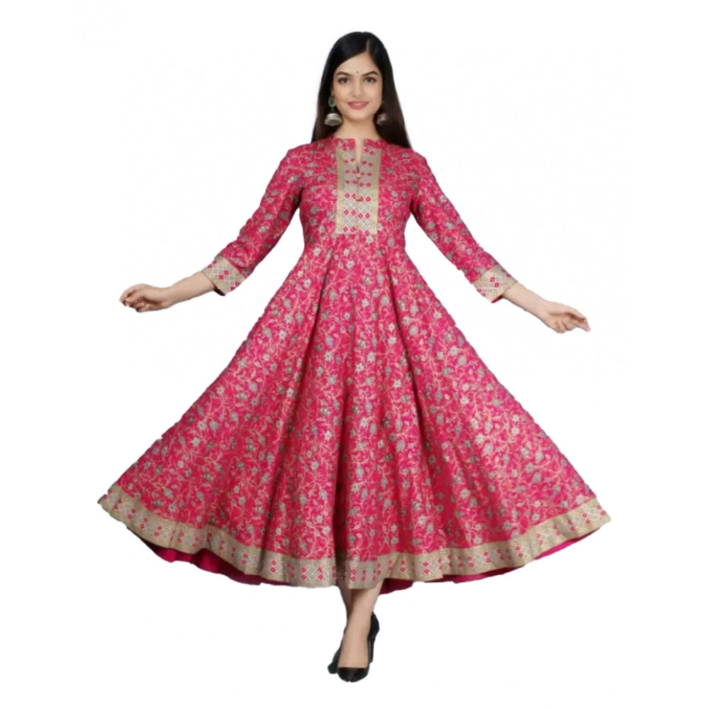 Women's Casual 3/4 Sleeve Printed Rayon Anarkali Gown (Pink) - GillKart