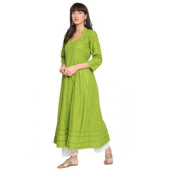 Women's Casual 3/4th Sleeve Chikan Embroidery Cotton Kurti (Green) - GillKart