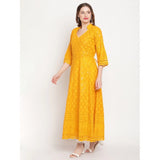 Women's Casual 3/4th Sleeve Embroidered Cotton Kurti (Mustard) - GillKart