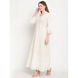 Women's Casual 3/4th Sleeve Embroidered Cotton Kurti (White) - GillKart