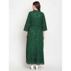 Women's Casual 3/4th Sleeve Embroidered Cotton Kurti (Dark Green) - GillKart