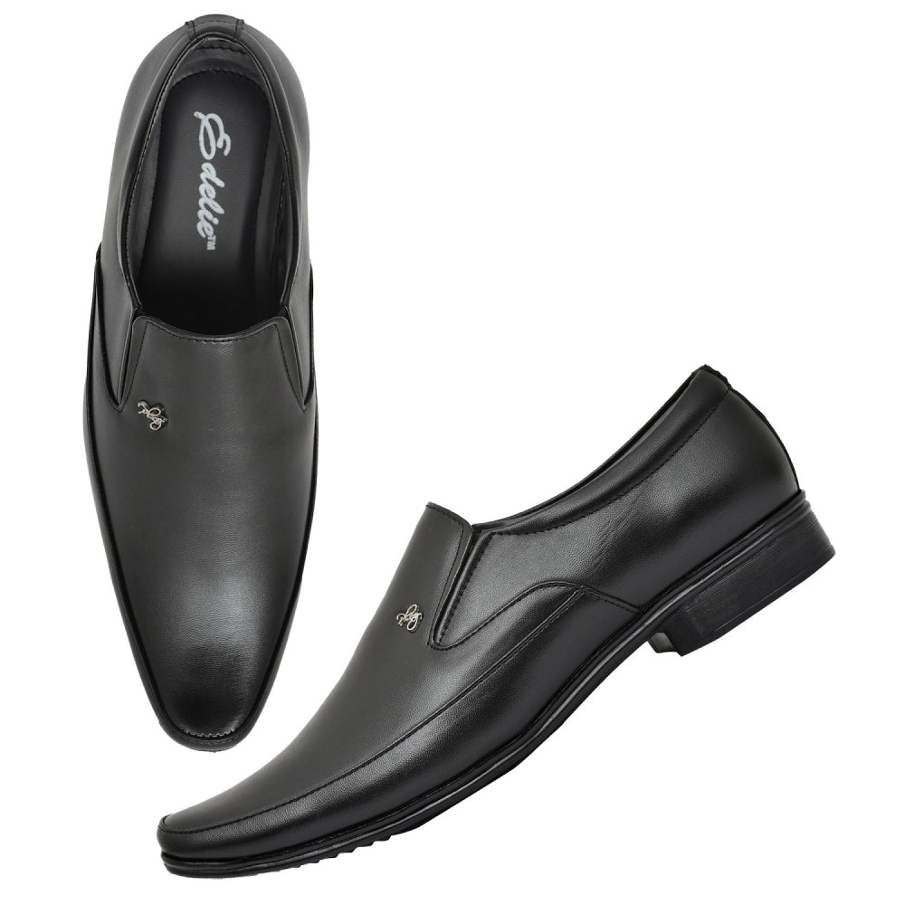 Men's Solid Faux Leather Slip on Formal Shoes (Black) - GillKart