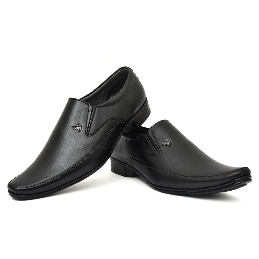 Men's Solid Faux Leather Slip on Formal Shoes (Black) - GillKart