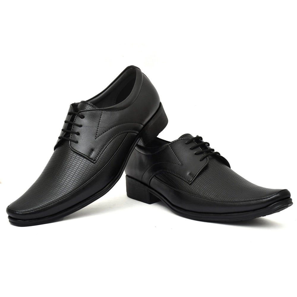 Men's Solid Faux Leather Lace up Formal Shoes (Black) - GillKart