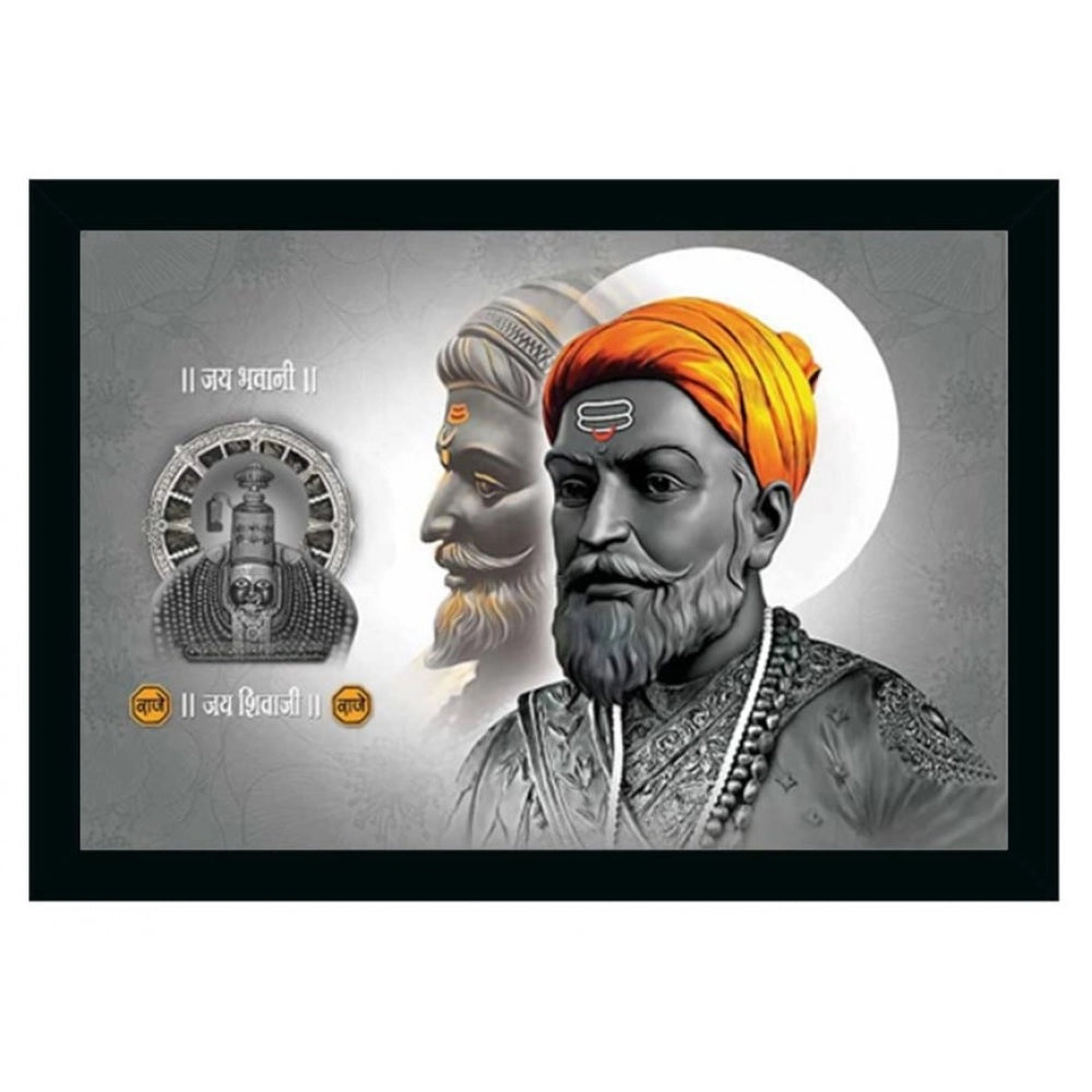 Shivaji Maharaj Painting Vinyl Sparkle Coated with Synthetic Photo Frame (Multicolor) - GillKart