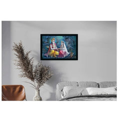 Radha Krishna Painting with Synthetic Photo Frame (Multicolor) - GillKart