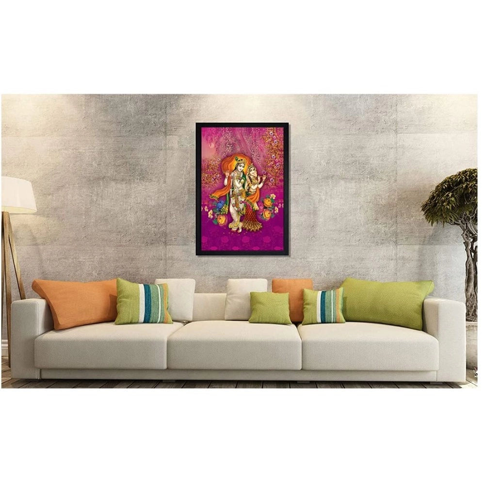 Radha Krishna Painting with Synthetic Photo Frame (Multicolor) - GillKart