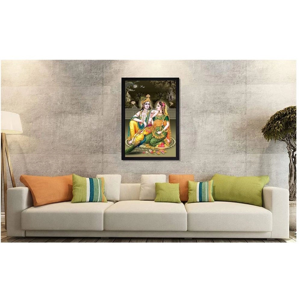 Radha Krishna Painting with Synthetic Photo Frame (Multicolor) - GillKart