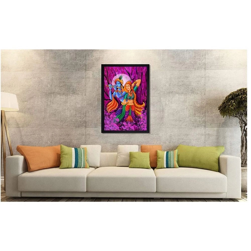 Radha Krishna Painting with Synthetic Photo Frame (Multicolor) - GillKart