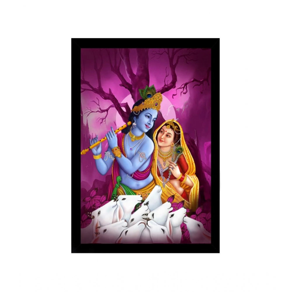 Radha Krishna Painting with Synthetic Photo Frame (Multicolor) - GillKart