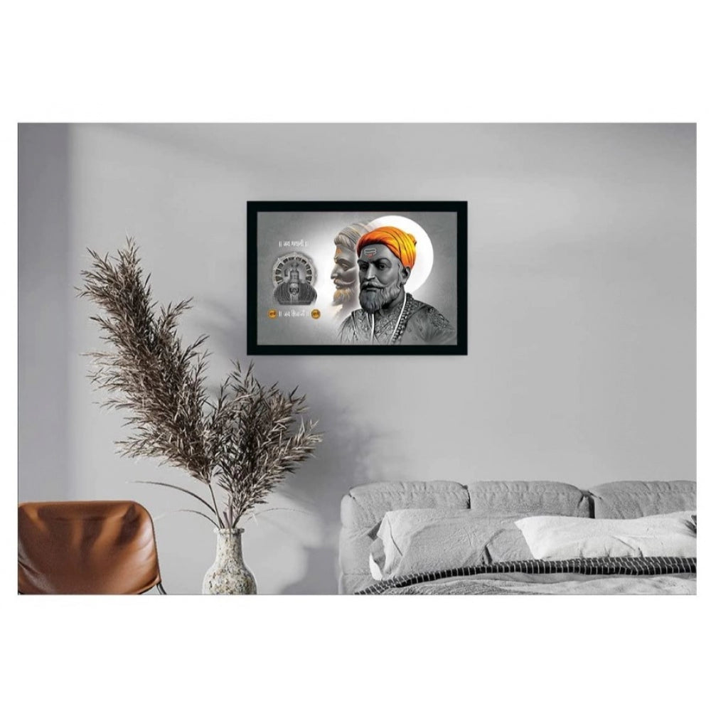 Shivaji Maharaj Painting Vinyl Sparkle Coated with Synthetic Photo Frame (Multicolor) - GillKart