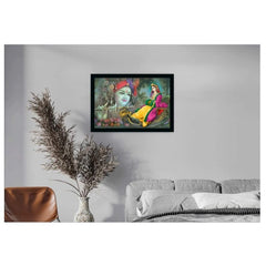 Radha Krishna Painting with Synthetic Photo Frame (Multicolor) - GillKart