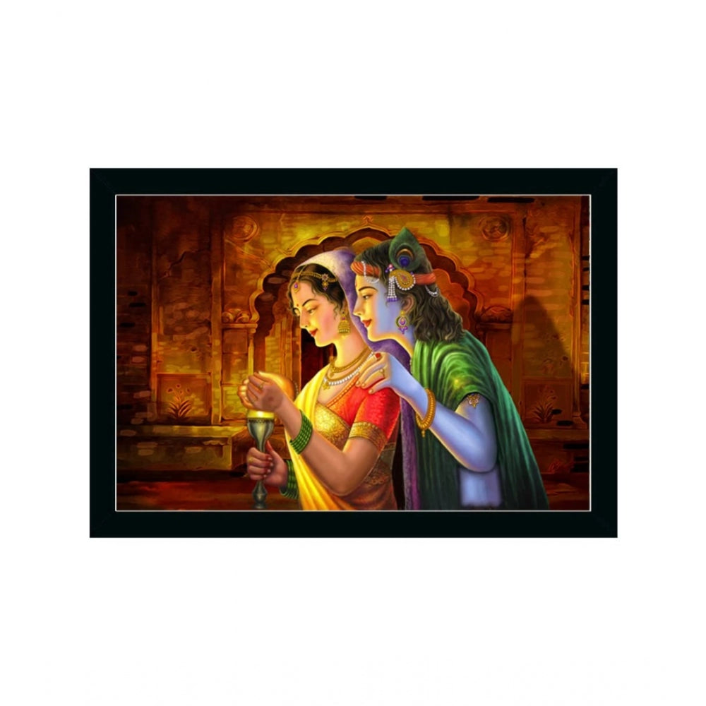 Radha Krishna Painting with Synthetic Photo Frame (Multicolor) - GillKart