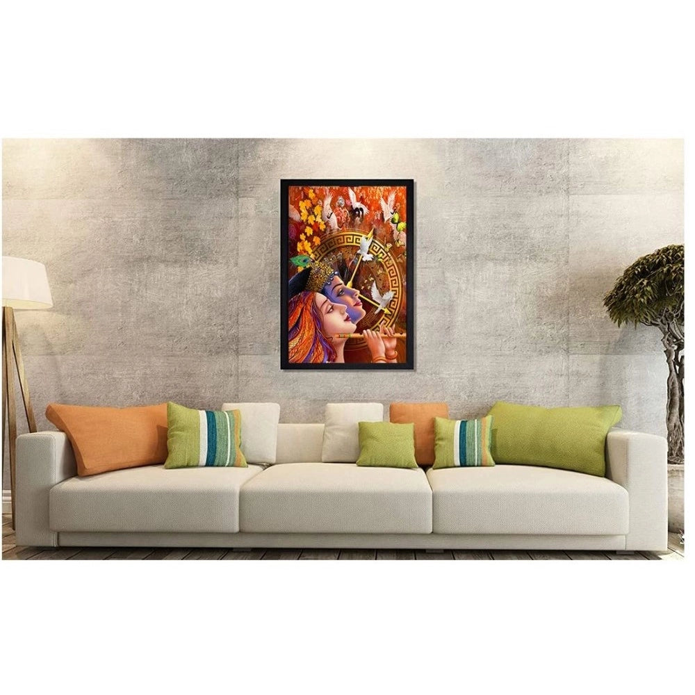 Radha Krishna Painting with Synthetic Photo Frame (Multicolor) - GillKart