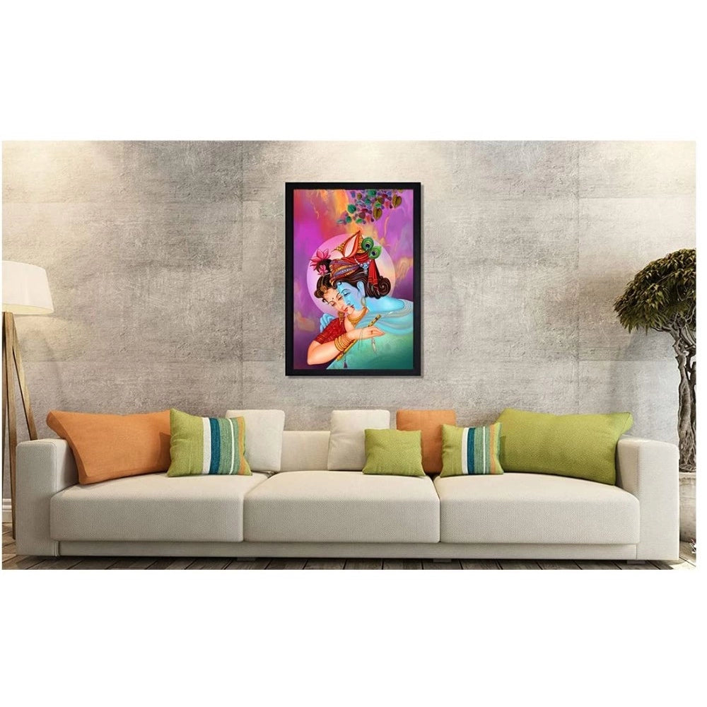 Radha Krishna Painting with Synthetic Photo Frame (Multicolor) - GillKart