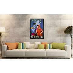 Radha Krishna Painting with Synthetic Photo Frame (Multicolor) - GillKart