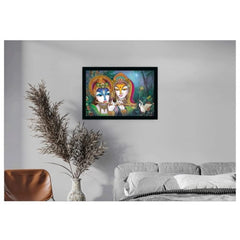 Radha Krishna Painting with Synthetic Photo Frame (Multicolor) - GillKart