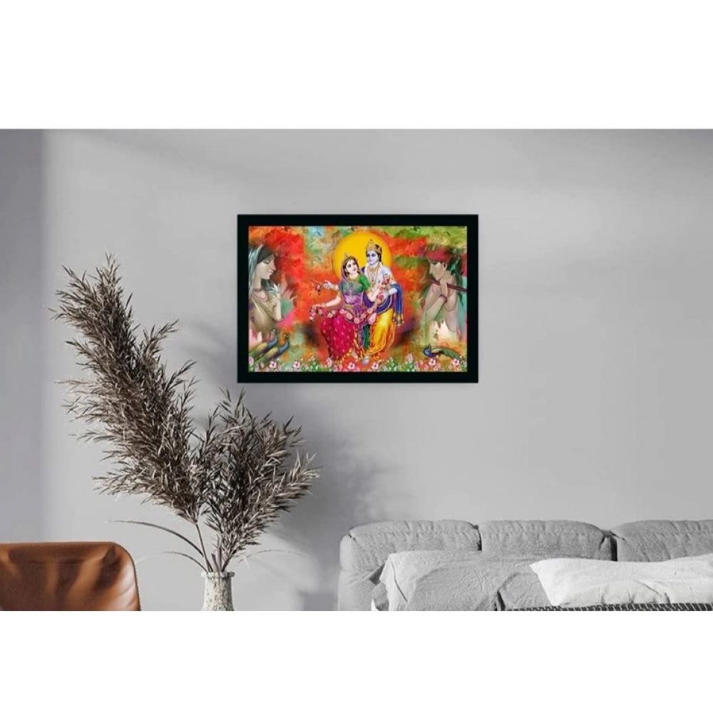 Radha Krishna Painting with Synthetic Photo Frame (Multicolor) - GillKart