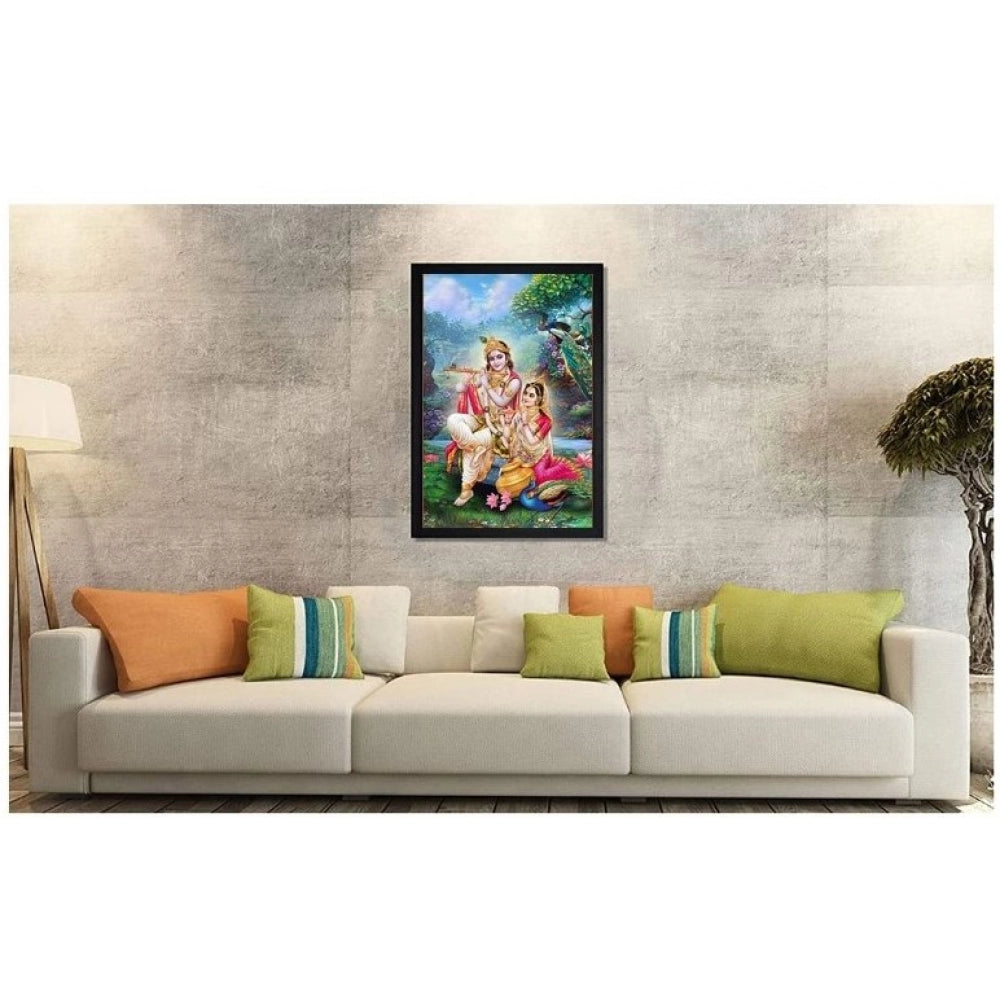 Radha Krishna Painting with Synthetic Photo Frame (Multicolor) - GillKart