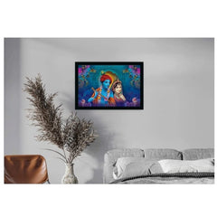 Radha Krishna Painting with Synthetic Photo Frame (Multicolor) - GillKart