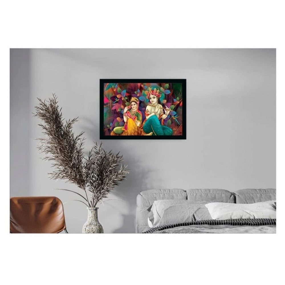 Radha Krishna Painting with Synthetic Photo Frame (Multicolor) - GillKart