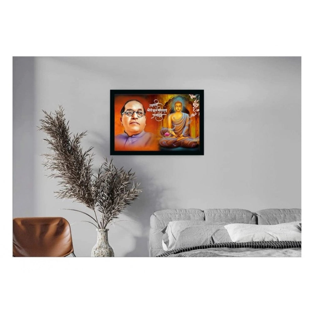 Ambedkar Buddha Painting Vinyl Sparkle Coated with Synthetic Photo Frame (Multicolor) - GillKart