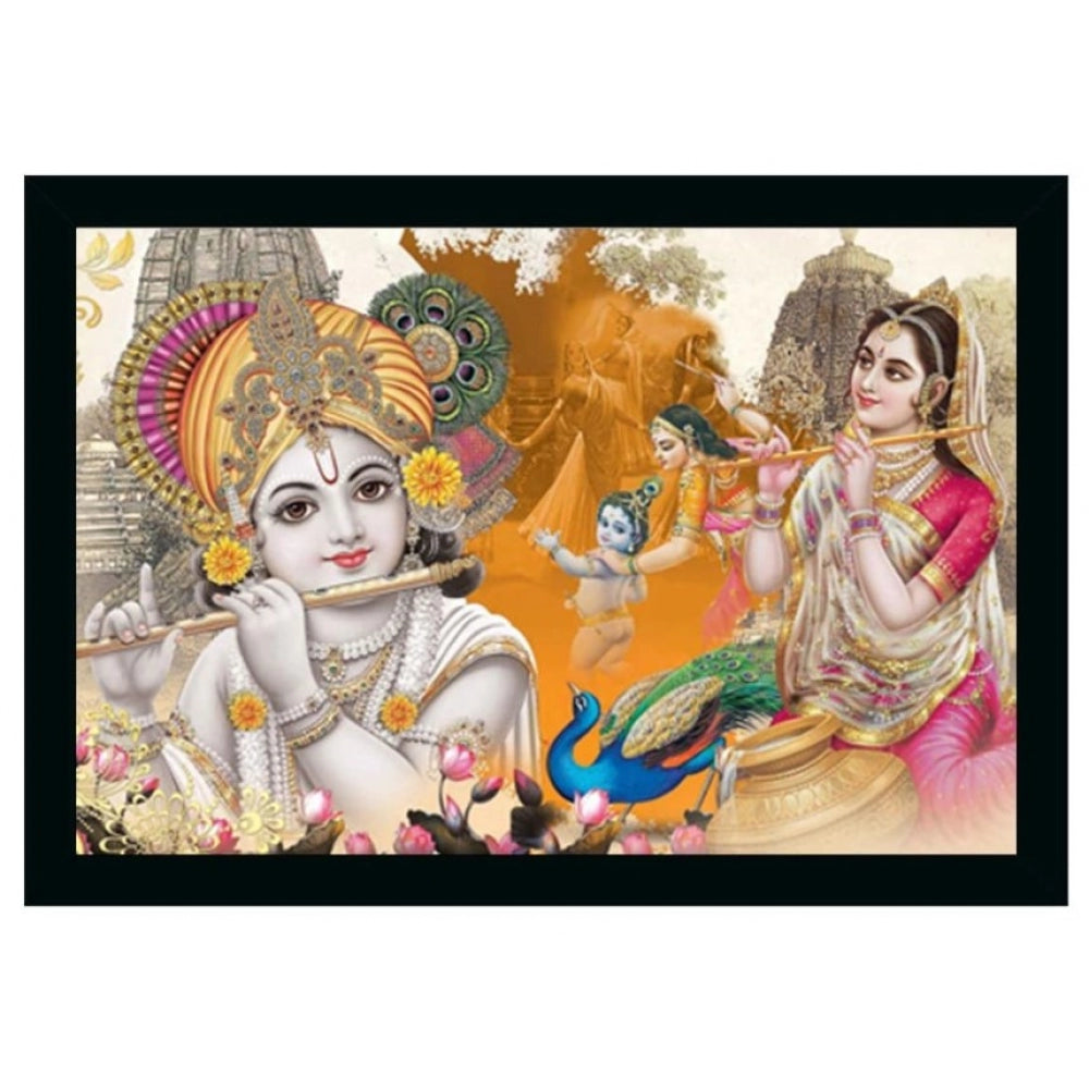 Radha Krishna Painting Vinyl Sparkle Coated with Synthetic Photo Frame (Multicolor) - GillKart