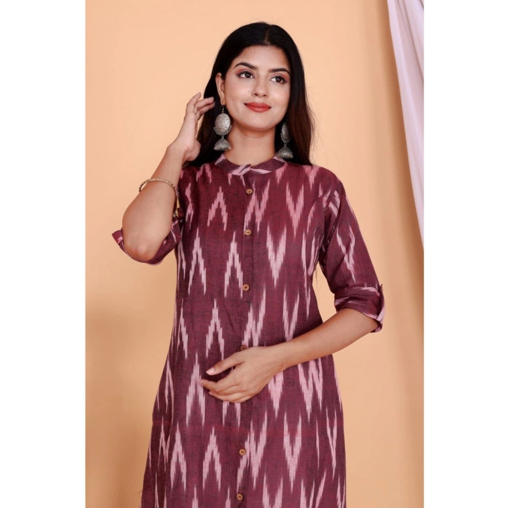 Women's Casual 3/4th Sleeve Printed Cotton Flex Kurti (Maroon)